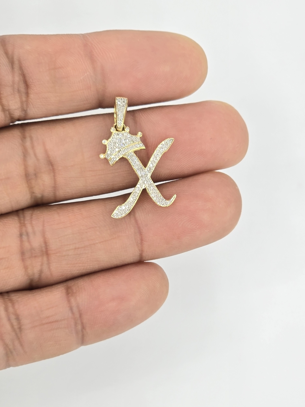 Real Diamond 10kt Gold Crown Style Initial X Pendant
